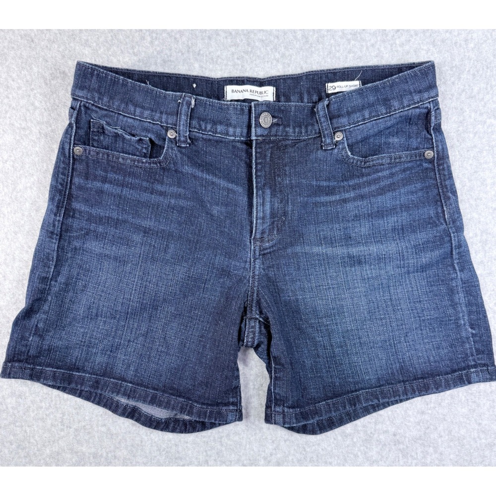 Banana Republic Roll-Up Shorts Womens 29 Dark Indigo Blue Stretch Denim